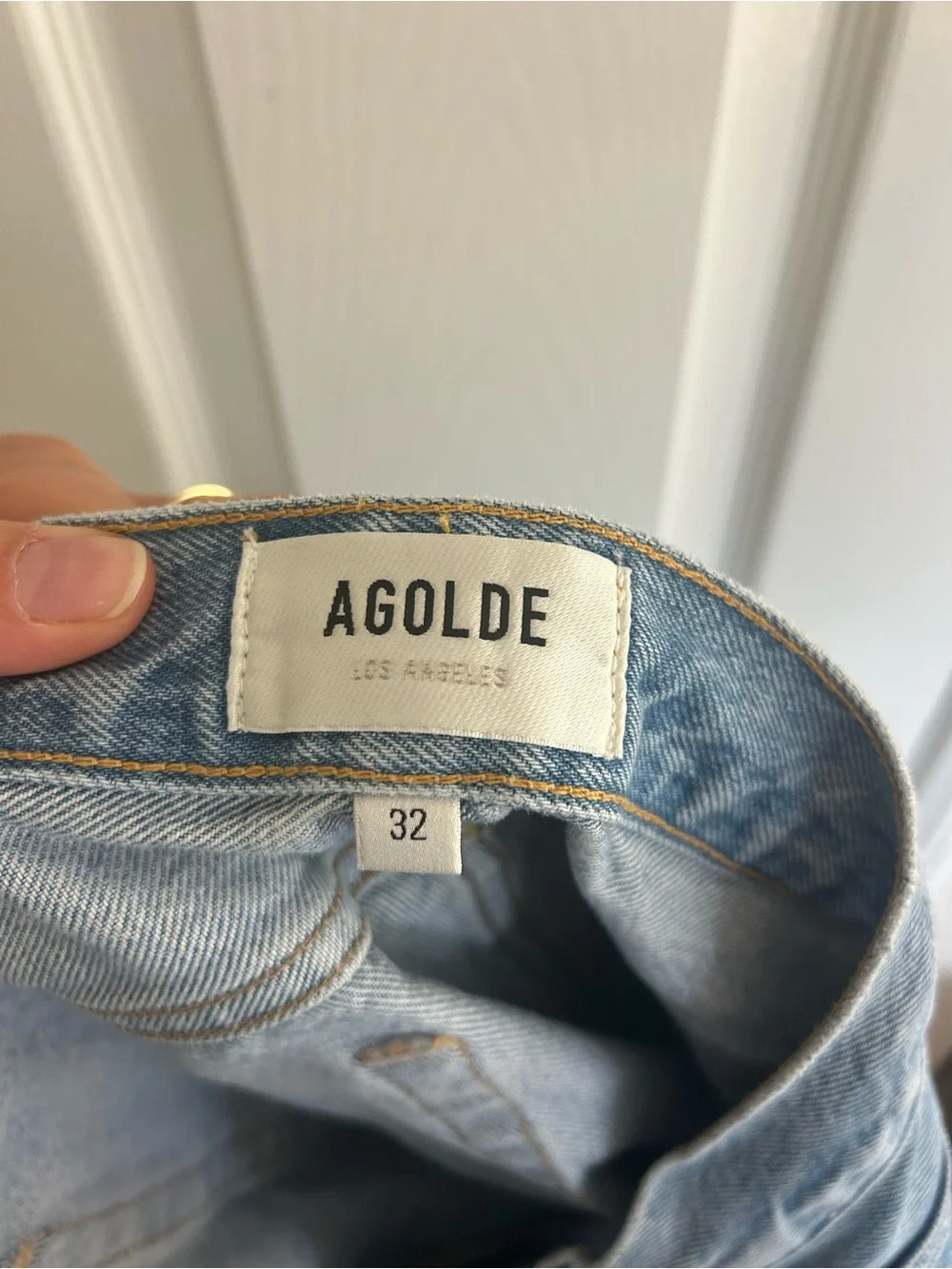 AGOLDE Parker Long Light Blue Distressed Denim Shorts Size 32